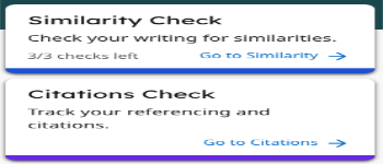 Screenshot showing the types of check possible in Turnitin Draft Coach, Similarity, Grammar, and citation